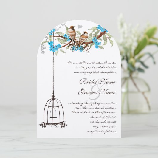 Turquoise Cherry Blossom Rustic Birds & Birdcage Kaart (Staand voorkant)
