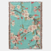 Turquoise Cherry Blossom Throw Blanket Deken (Voorkant Verticaal)
