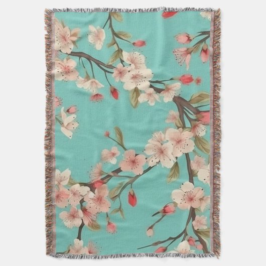 Turquoise Cherry Blossom Throw Blanket Deken (Voorkant Verticaal)