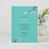 Turquoise Cherry Blossom Wedding Invitations Kaart (Staand voorkant)