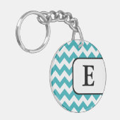 Turquoise Chevron Acrylmonogram Sleutelhanger (Voorkant Links)