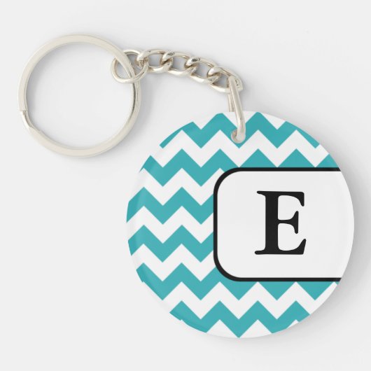 Turquoise Chevron Acrylmonogram Sleutelhanger (Voorkant)
