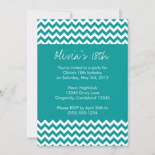 Turquoise Chevron Birthday Uitnodiging (Voorkant)