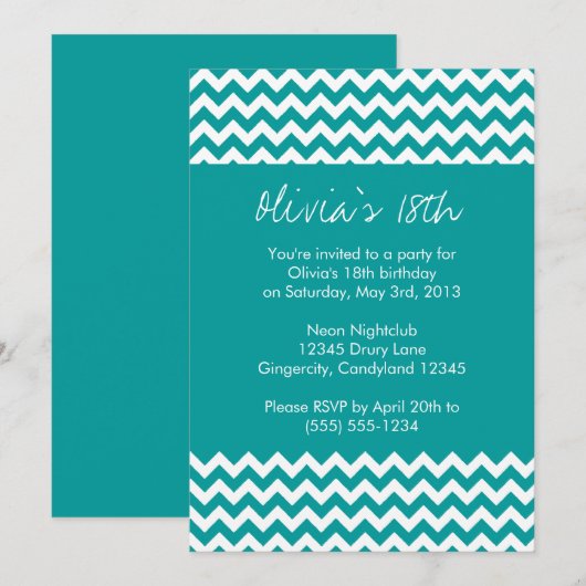 Turquoise Chevron Birthday Uitnodiging (Voorkant / Achterkant)