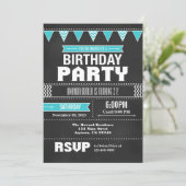 Turquoise Chevron Chalkboard Birthday Uitnodiging (Staand voorkant)