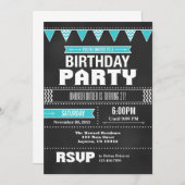 Turquoise Chevron Chalkboard Birthday Uitnodiging (Voorkant / Achterkant)
