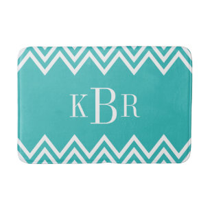 Turquoise Chevron Custom Monogram Badmat