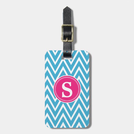 Turquoise Chevron Custom Monogram Bagagelabel (Voorkant verticaal)