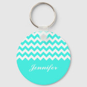 Turquoise Chevron Custom Monogram Sleutelhanger (Voorkant)