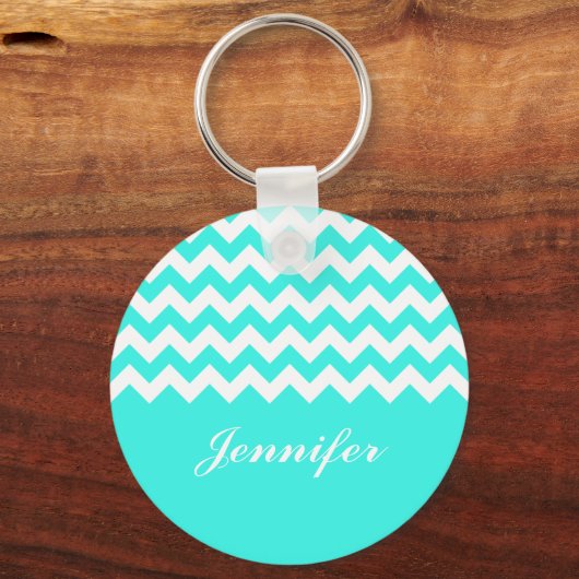 Turquoise Chevron Custom Monogram Sleutelhanger (Voorkant)