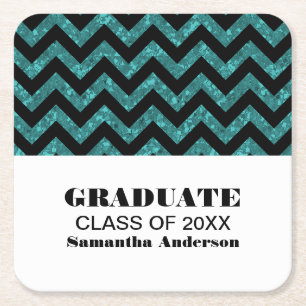 Turquoise Chevron Glitter Afstuderen Onderzetters