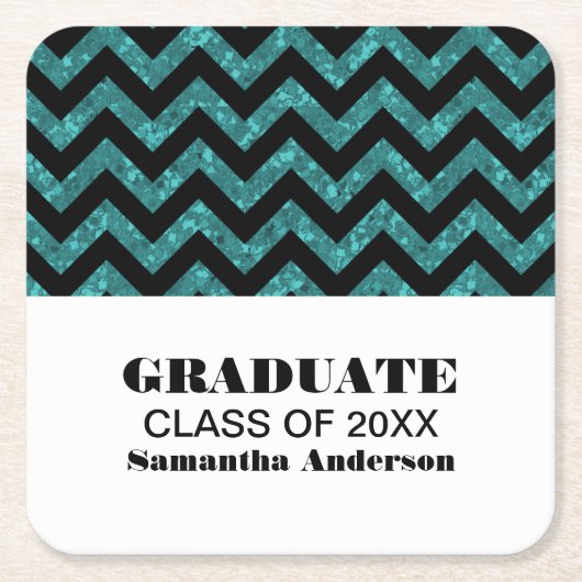 Turquoise Chevron Glitter Afstuderen Onderzetters (Voorkant)