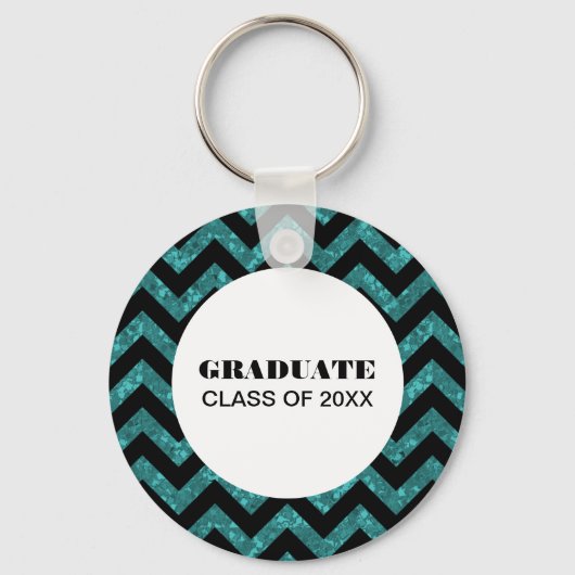 Turquoise Chevron Glitter Afstuderen Sleutelhanger (Voorkant)