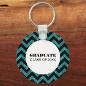 Turquoise Chevron Glitter Afstuderen Sleutelhanger (Voorkant)