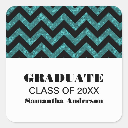 Turquoise Chevron Glitter Afstuderen Stickers (Voorkant)