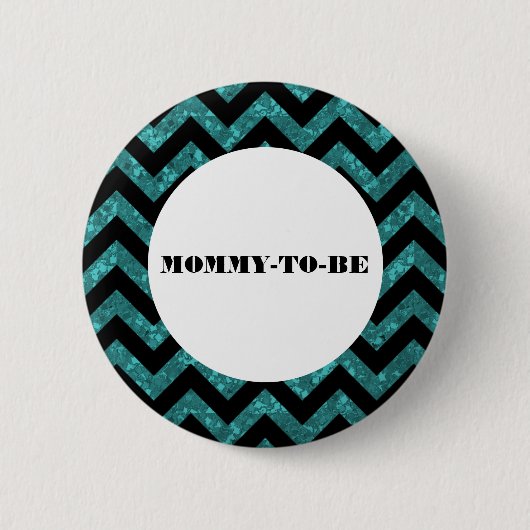 Turquoise Chevron Glitter Baby shower Button (Voorkant)