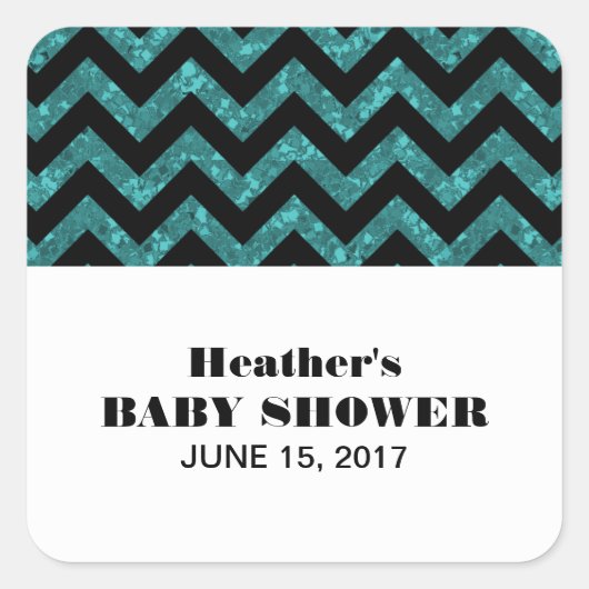 Turquoise Chevron Glitter Baby shower Stickers (Voorkant)