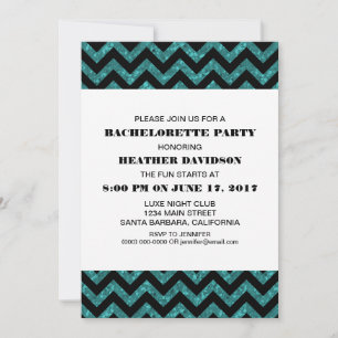 Turquoise Chevron Glitter Bachelorette Party Kaart