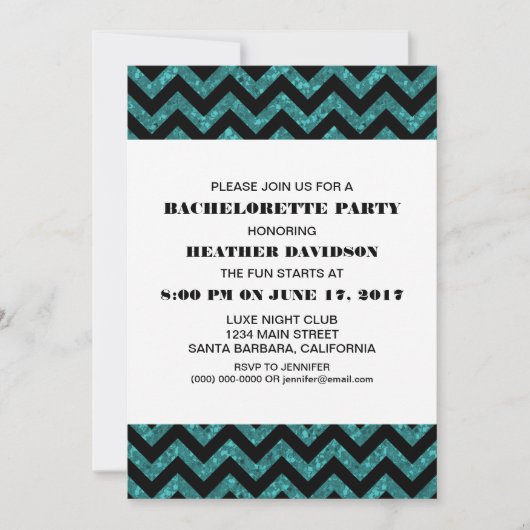 Turquoise Chevron Glitter Bachelorette Party Kaart (Voorkant)
