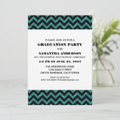 Turquoise Chevron Glitter Graduation Party Invite Kaart (Staand voorkant)