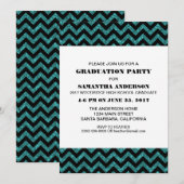 Turquoise Chevron Glitter Graduation Party Invite Kaart (Voorkant / Achterkant)