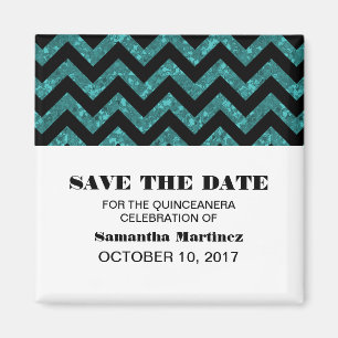Turquoise Chevron Glitter Quinceañera Magneet
