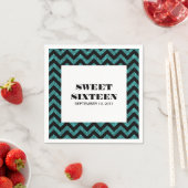 Turquoise Chevron Glitter Sweet 16 Paper Napkins Servetten (Insitu)