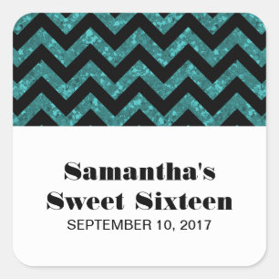 Turquoise Chevron Glitter Sweet 16 Stickers