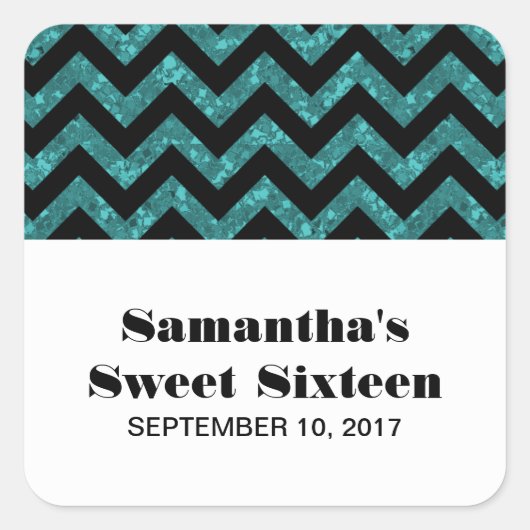 Turquoise Chevron Glitter Sweet 16 Stickers (Voorkant)