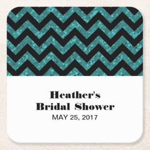 Turquoise Chevron Glitter Vrijgezellenfeest Onderz Kartonnen Onderzetters