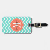 Turquoise Chevron met Oranje monogram Bagagelabel (Voorkant horizontaal)