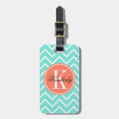 Turquoise Chevron met Oranje monogram Bagagelabel (Voorkant verticaal)