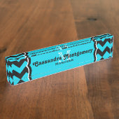 Turquoise chevron monogram classy naambordje (Zijkant)