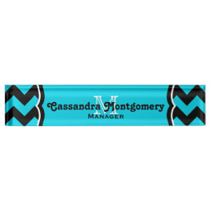 Turquoise chevron monogram klas naambordje