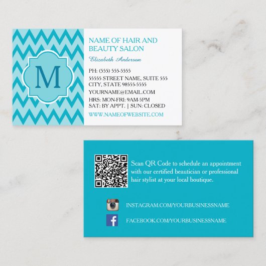 Turquoise Chevron Schoonheidssalon Visitekaartje (Voorkant / Achterkant)