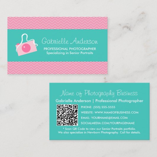 Turquoise Chevron Senior Fotograaf Visitekaartje (Voorkant / Achterkant)