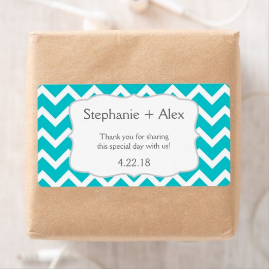 Turquoise Chevron Waterfles - pas het aan! Etiket (Insitu)