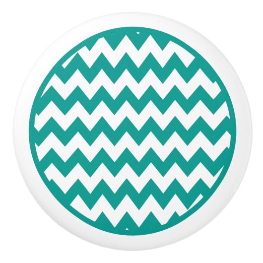 Turquoise Chevron Zigzag Ceramic Knob. Keramische Knop (Voorkant)