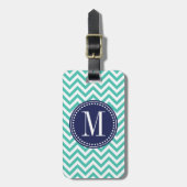 Turquoise Chevron Zigzag Gepersonaliseerd Monogram Bagagelabel (Voorkant verticaal)