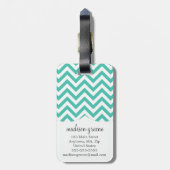 Turquoise Chevron Zigzag Gepersonaliseerd Monogram Bagagelabel (Achterkant verticaal)