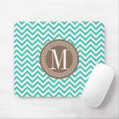 Turquoise Chevron Zigzag Gepersonaliseerd Monogram Muismat (Met muis)
