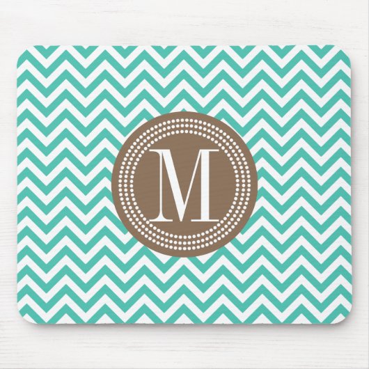 Turquoise Chevron Zigzag Gepersonaliseerd Monogram Muismat (Voorkant)