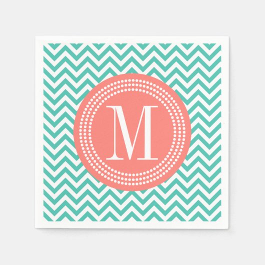 Turquoise Chevron Zigzag Gepersonaliseerd Monogram Servet (Voorkant)