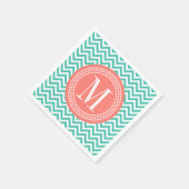 Turquoise Chevron Zigzag Gepersonaliseerd Monogram Servet (Hoek)