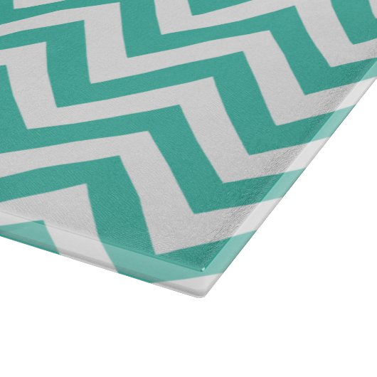Turquoise Chevron Zigzag Gepersonaliseerd Monogram Snijplank (Hoek)