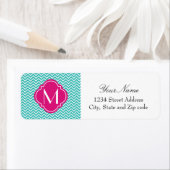 Turquoise Chevron Zigzag Stripes met monogram Etiket (Insitu)