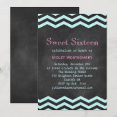 Turquoise Chevrons op Chalkboard Sweet 16 Invite Kaart (Voorkant / Achterkant)