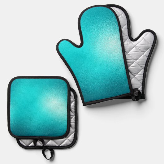 Turquoise Chic Aqua Blue Ovenwant & Pannenlap Set (Voorkant / Achterkant)