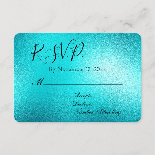 Turquoise Chic Aqua Blue Wedding RSVP Informatiekaartje (Voorkant)