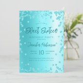 Turquoise Chic Glitter Foto Zoet 16 Kaart (Staand voorkant)